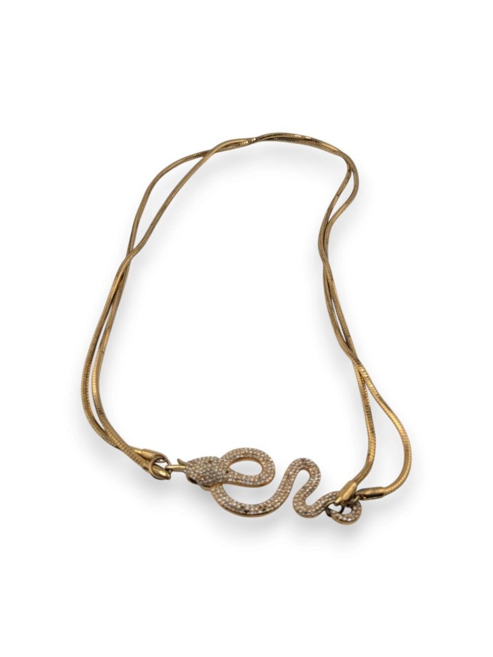 Vince Camuto Signed Gothic Gold Tone Rhinestone Snake Necklace 16 Inch